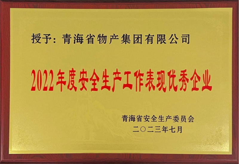 喜   報——集團榮獲青海省2022年度安全生產(chǎn)工作表現(xiàn)優(yōu)秀企業(yè)榮譽稱號